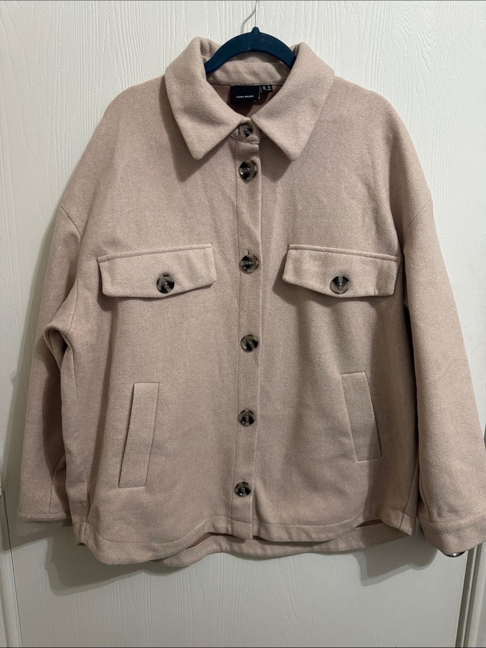 Vero Moda Neally Fleece Shirt Jacket Coat Women's XL Button Down Beige Fall Warm